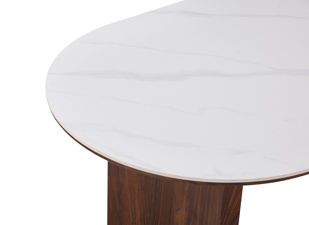 Table à manger céramique beige et bois noyer 6 personnes 160 cm AMANDINE - DécoInParis