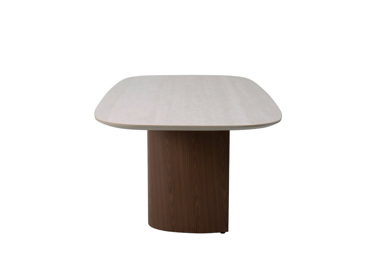 Table à manger en céramique beige pieds effet bois 10 personnes NAYA - DécoInParis