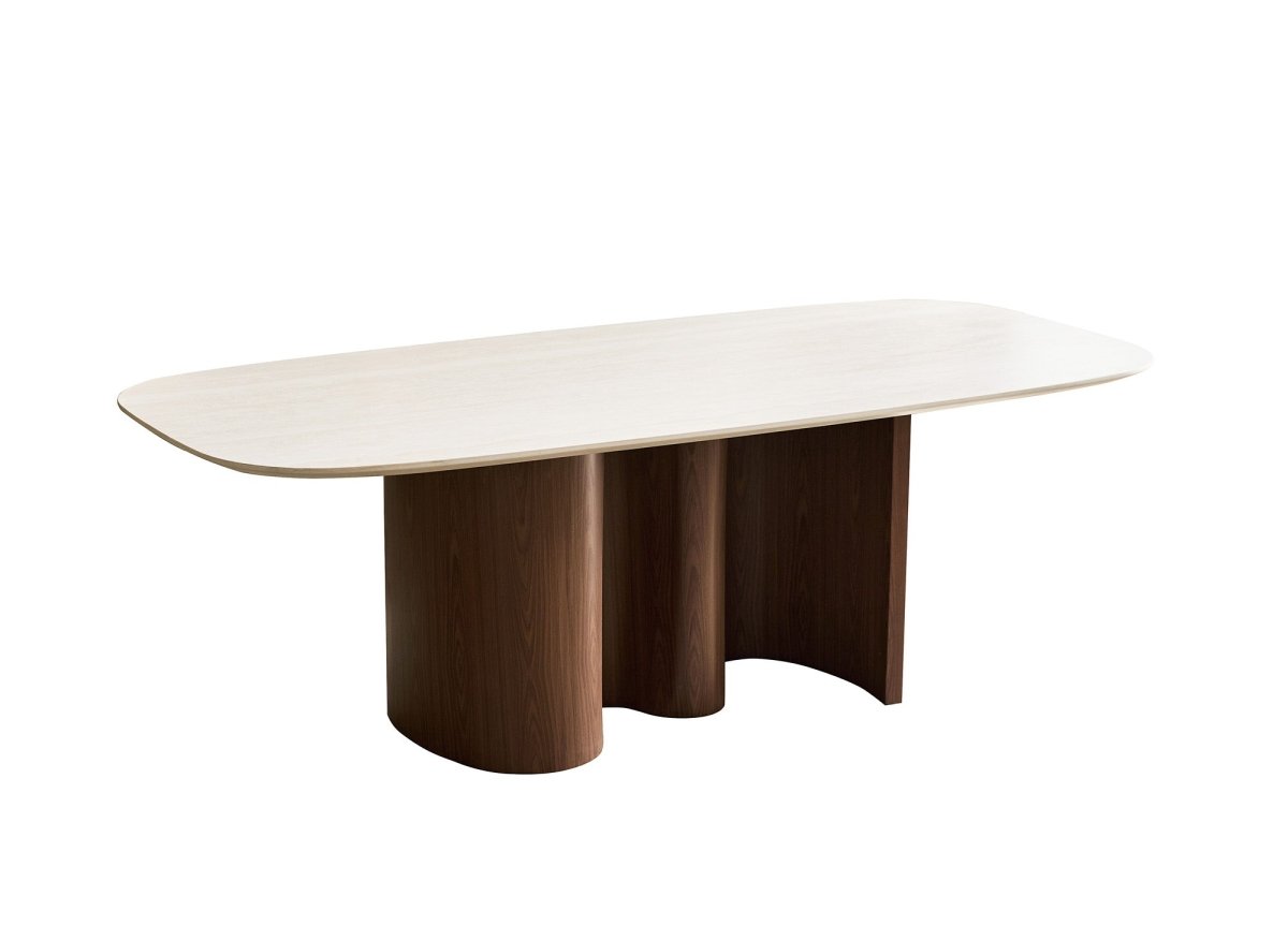 Table à manger en céramique beige pieds effet bois 10 personnes NAYA - DécoInParis
