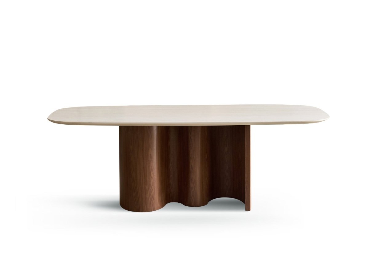 Table à manger en céramique beige pieds effet bois 10 personnes NAYA - DécoInParis