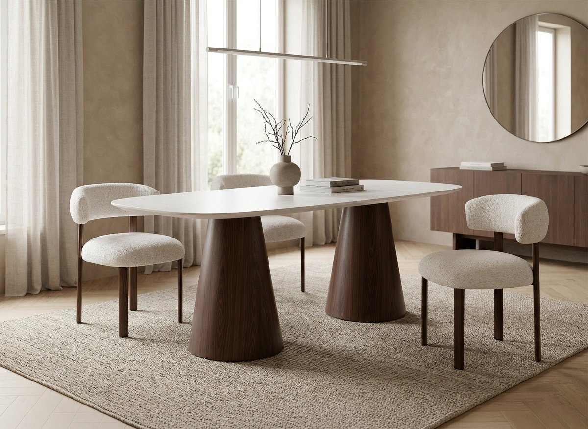 Table à manger en céramique beige pieds marron 8 personnes ELWEN - DécoInParis