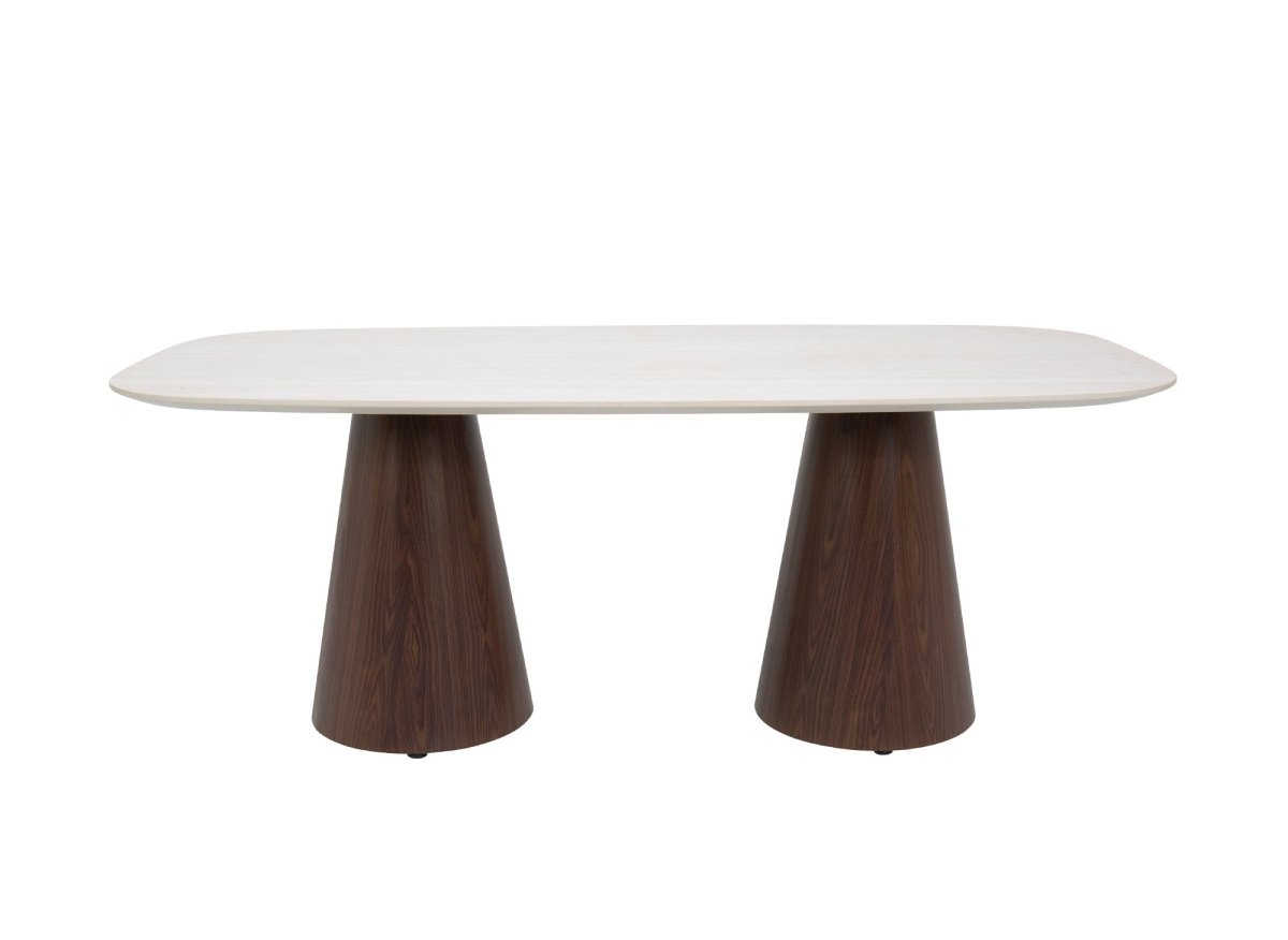 Table à manger en céramique beige pieds marron 8 personnes ELWEN - DécoInParis