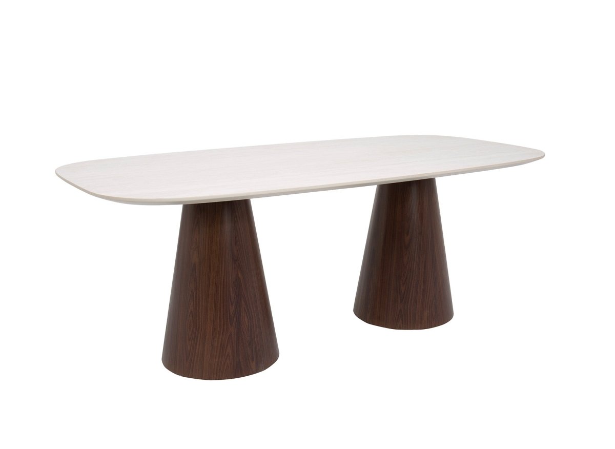 Table à manger en céramique beige pieds marron 8 personnes ELWEN - DécoInParis