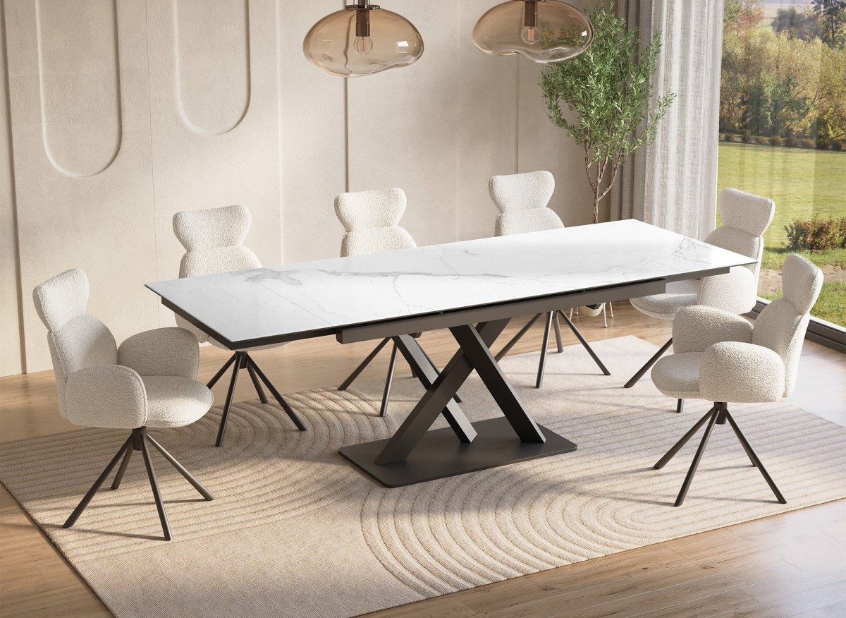 Table à manger extensible en céramique blanche 6 - 10 personnes ELEGANCE - DécoInParis