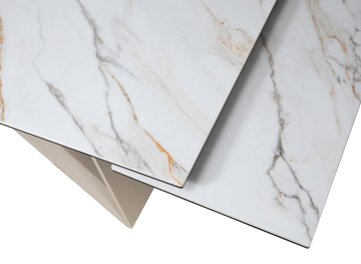 Table à manger extensible plateau céramique blanc 10 personnes GABRIEL