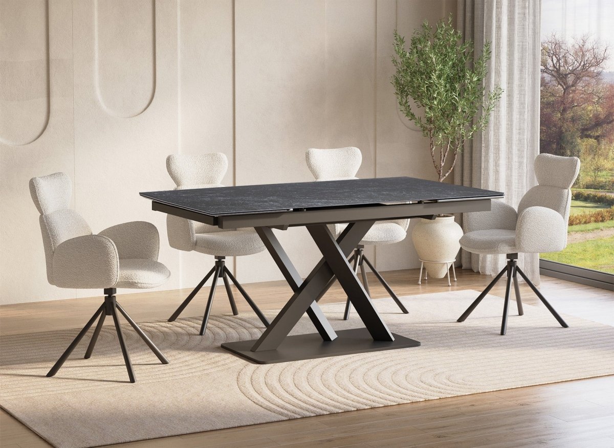 Table à manger extensible en céramique noire 6 - 10 personnes ELEGANCE - DécoInParis