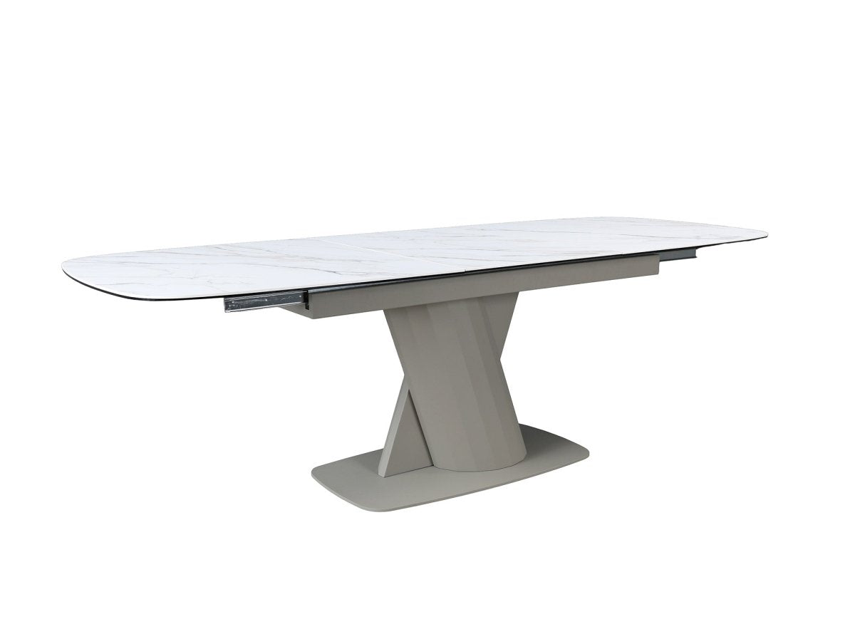 Table à manger extensible en métal beige plateau céramique blanc DUBAI - DécoInParis