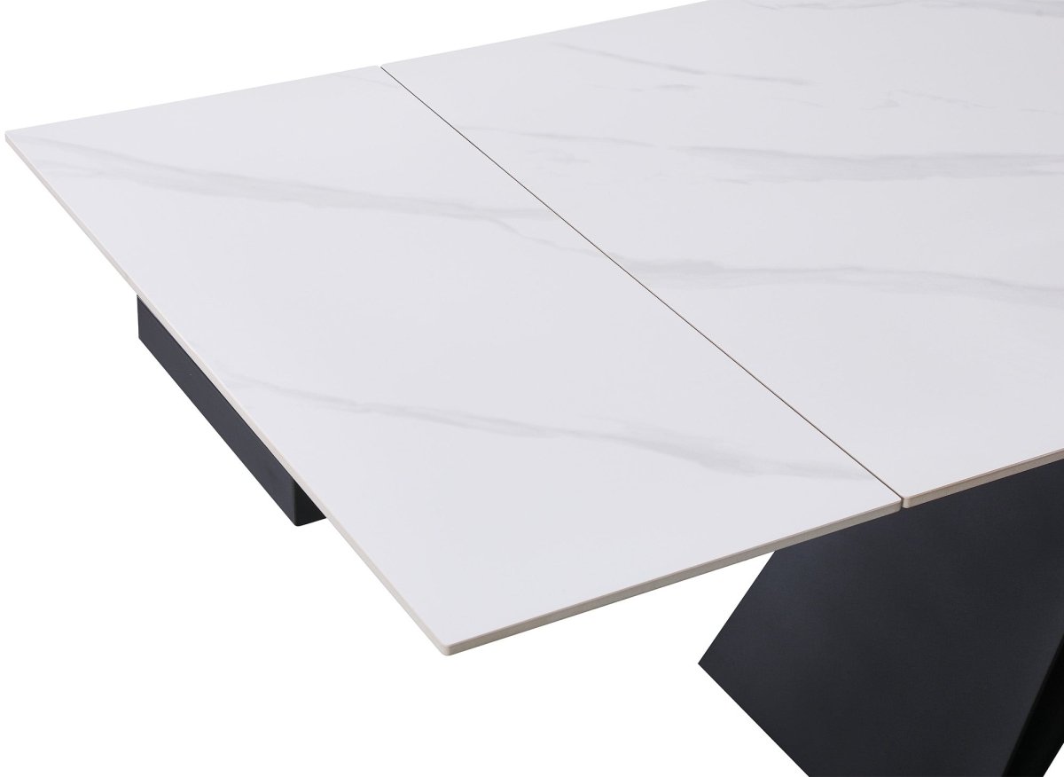 Table à manger extensible en métal noir avec plateau en céramique blanc HELSINKI - DécoInParis