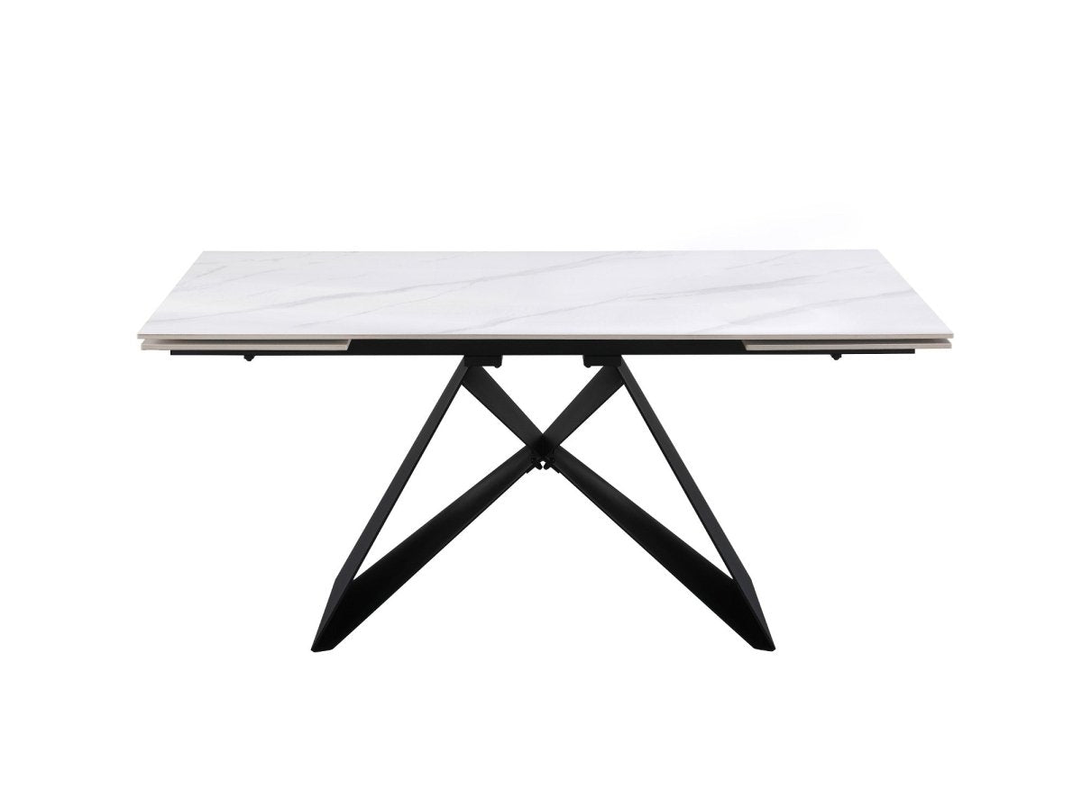 Table à manger extensible en métal noir avec plateau en céramique blanc HELSINKI - DécoInParis