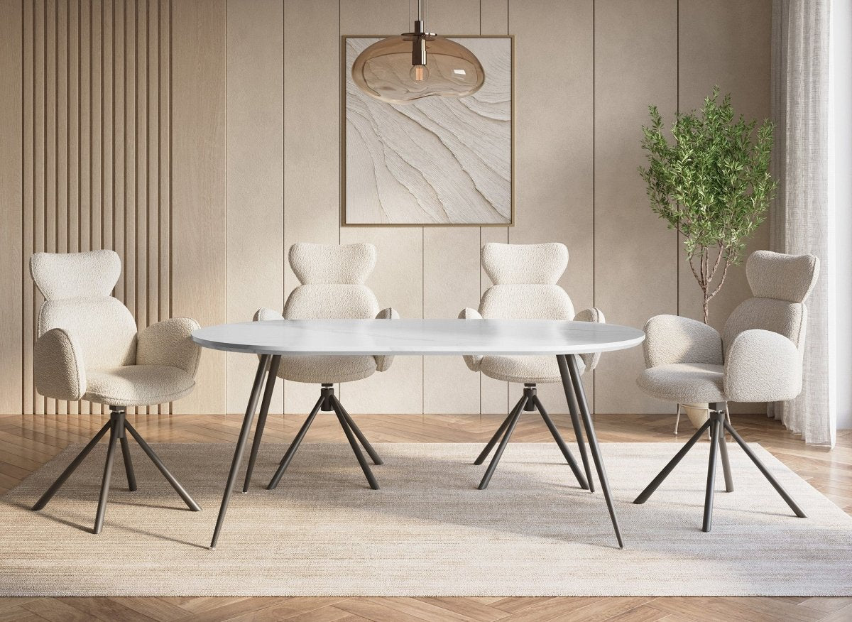 Table à manger ovale effet marbre blanc DIWAN - DécoInParis