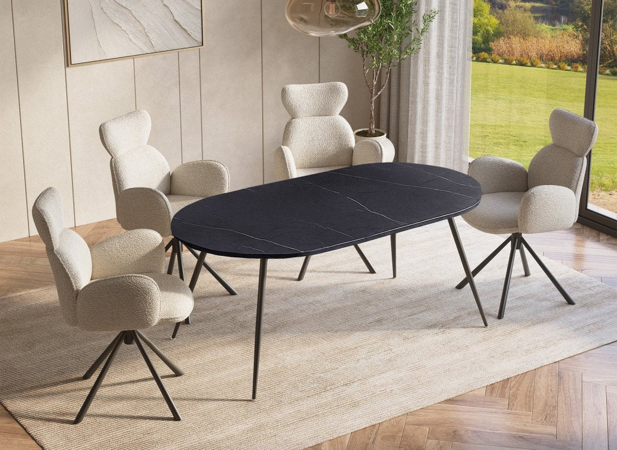 Table à manger ovale effet marbre gris DIWAN - DécoInParis