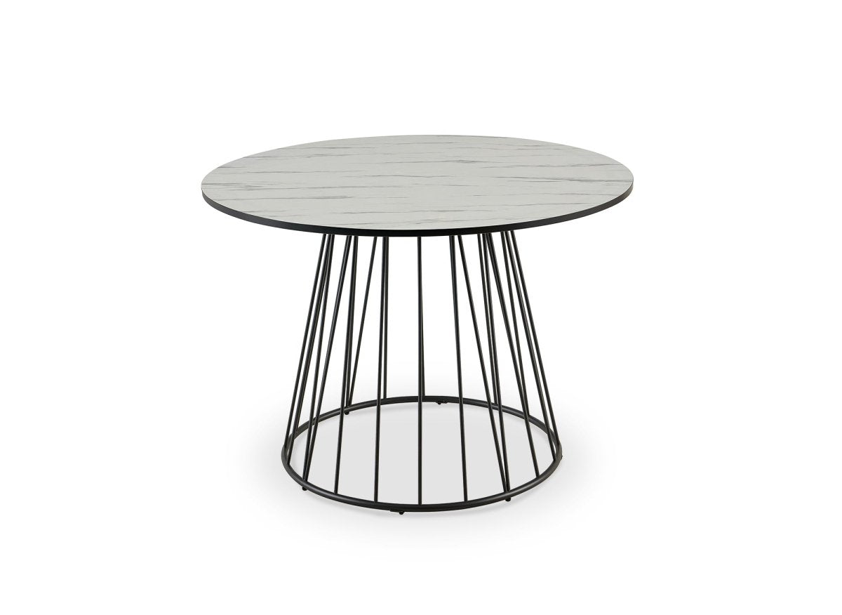 Table à manger ronde effet marbre blanc pied en métal noir STELLA - DécoInParis
