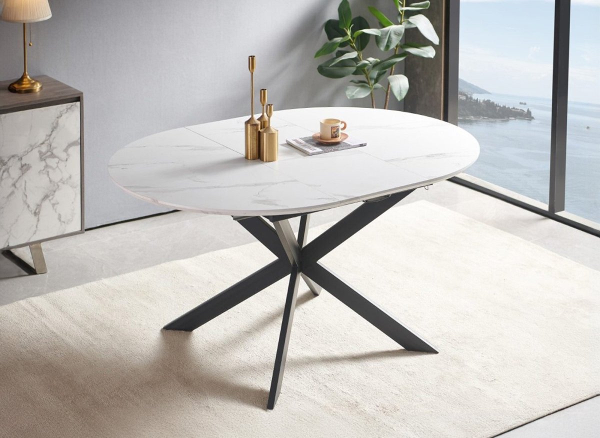 Table à manger ronde extensible blanc KOBY - DécoInParis