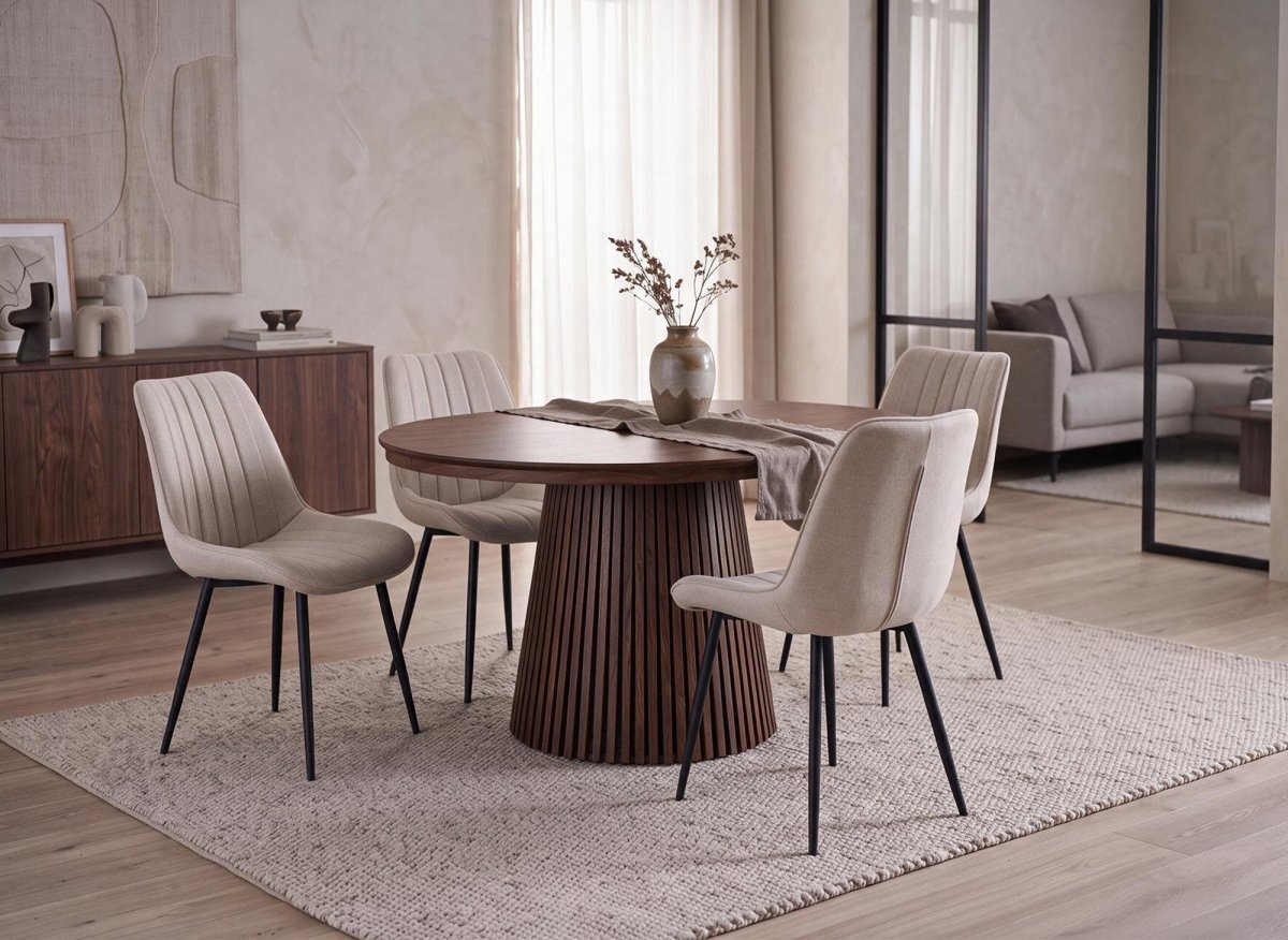 Table à manger ronde extensible en bois foncé 120-200cm HEKA - DécoInParis