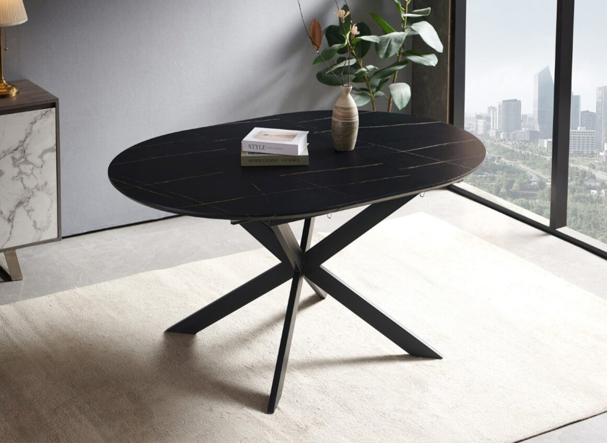 Table à manger ronde extensible noir KOBY - DécoInParis