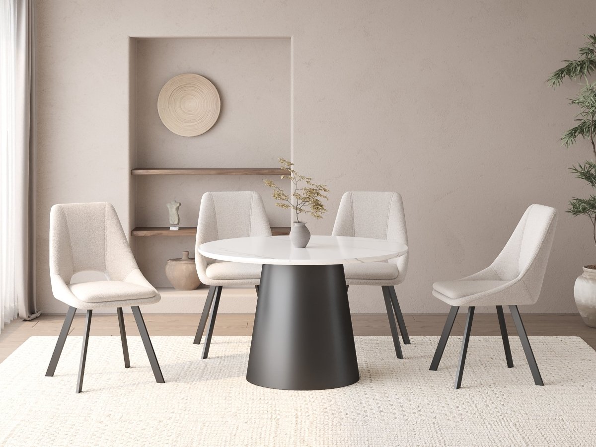 Table à manger ronde plateau effet marbre blanc 4 personnes AUBREY - DécoInParis