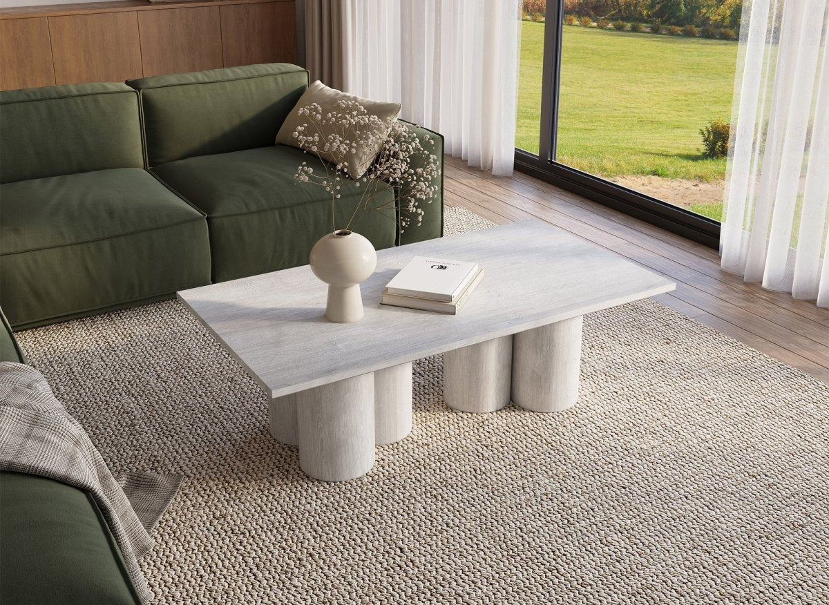 Table basse organique en manguier et métal crème L86 SHIVA