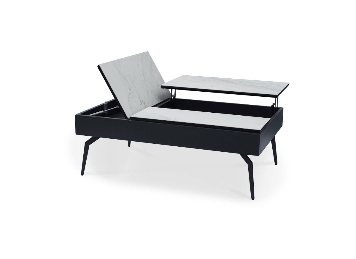 Table basse design avec plateau relevable en céramique blanche SILVANA - DécoInParis