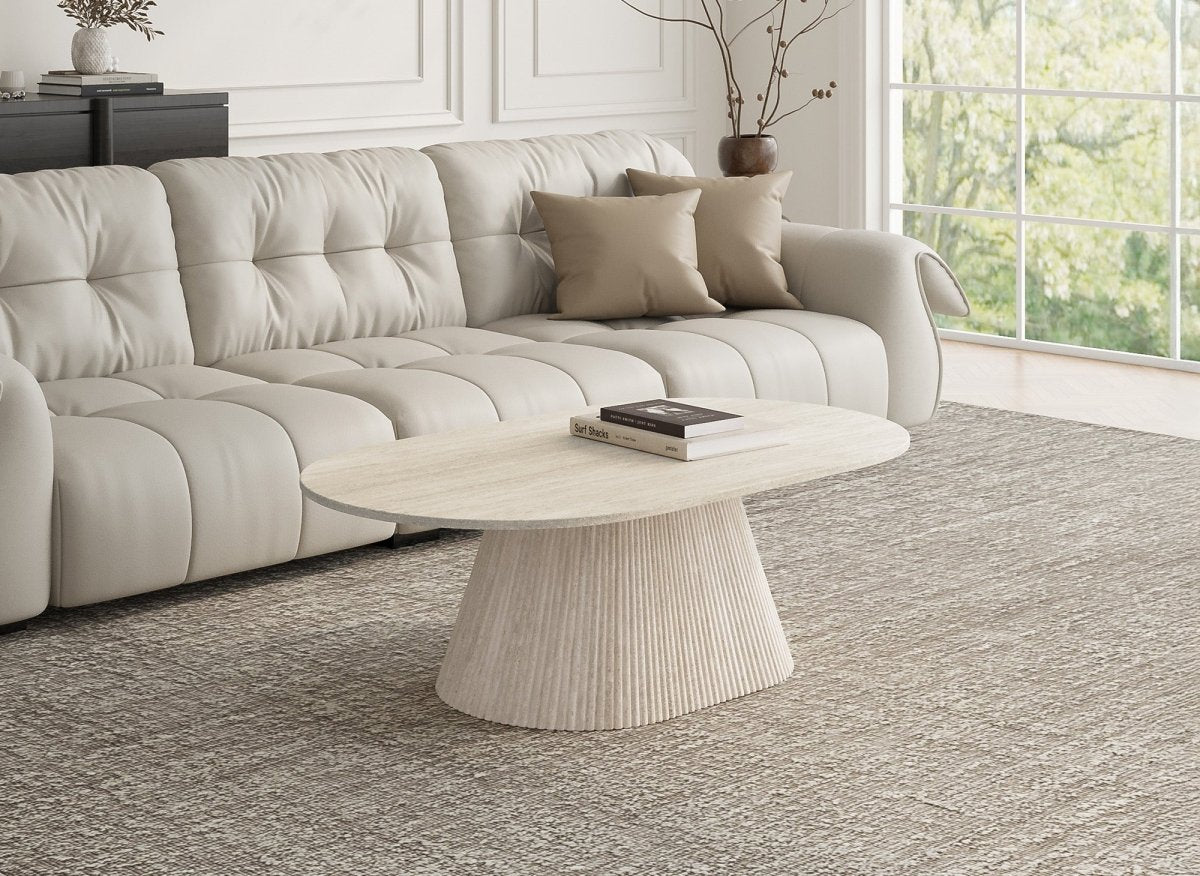 Table basse ovale en marbre composite beige TIANA - DécoInParis