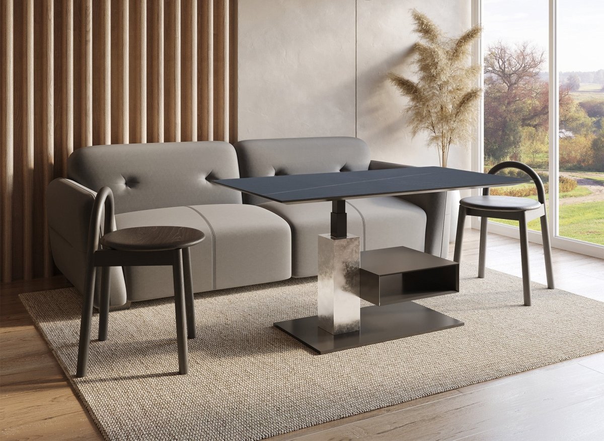 Table basse relevable avec rangement en céramique noir ADELIE - DécoInParis