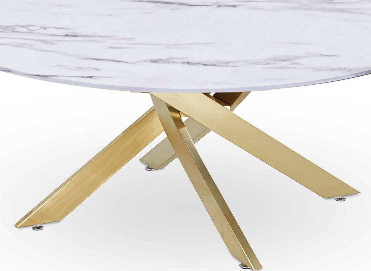 Table basse ronde design verre marbré et pieds dorés MELISSA - DécoInParis