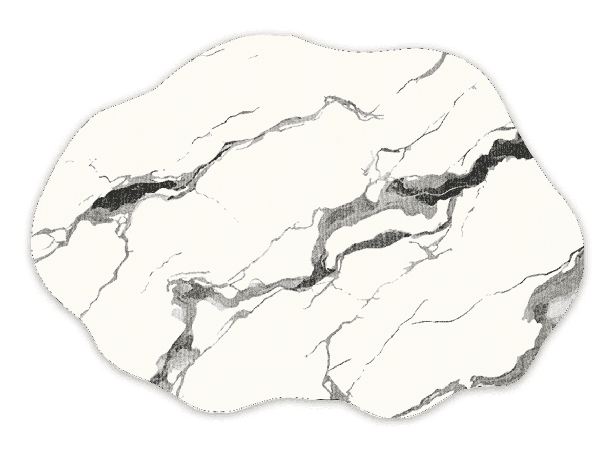Tapis à forme organique motifs marbre noir et blanc en tissu effet cachemire 160x230 cm ZAEL - DécoInParis