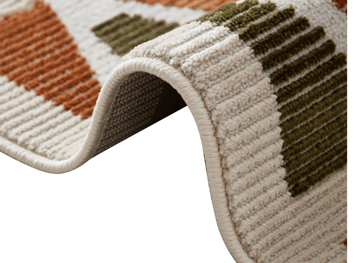 Tapis beige à motifs géométriques verts et terracotta 200 x 290 cm IONA - DécoInParis