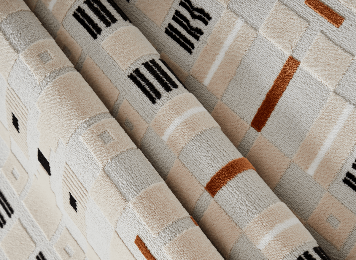 Tapis écru à motifs géométriques verts et orange 160 x 230 cm LOANE - DécoInParis