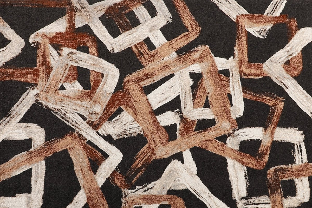 Tapis marron avec motifs géométriques beige et cuivre 200 x 290 cm ILYA - DécoInParis