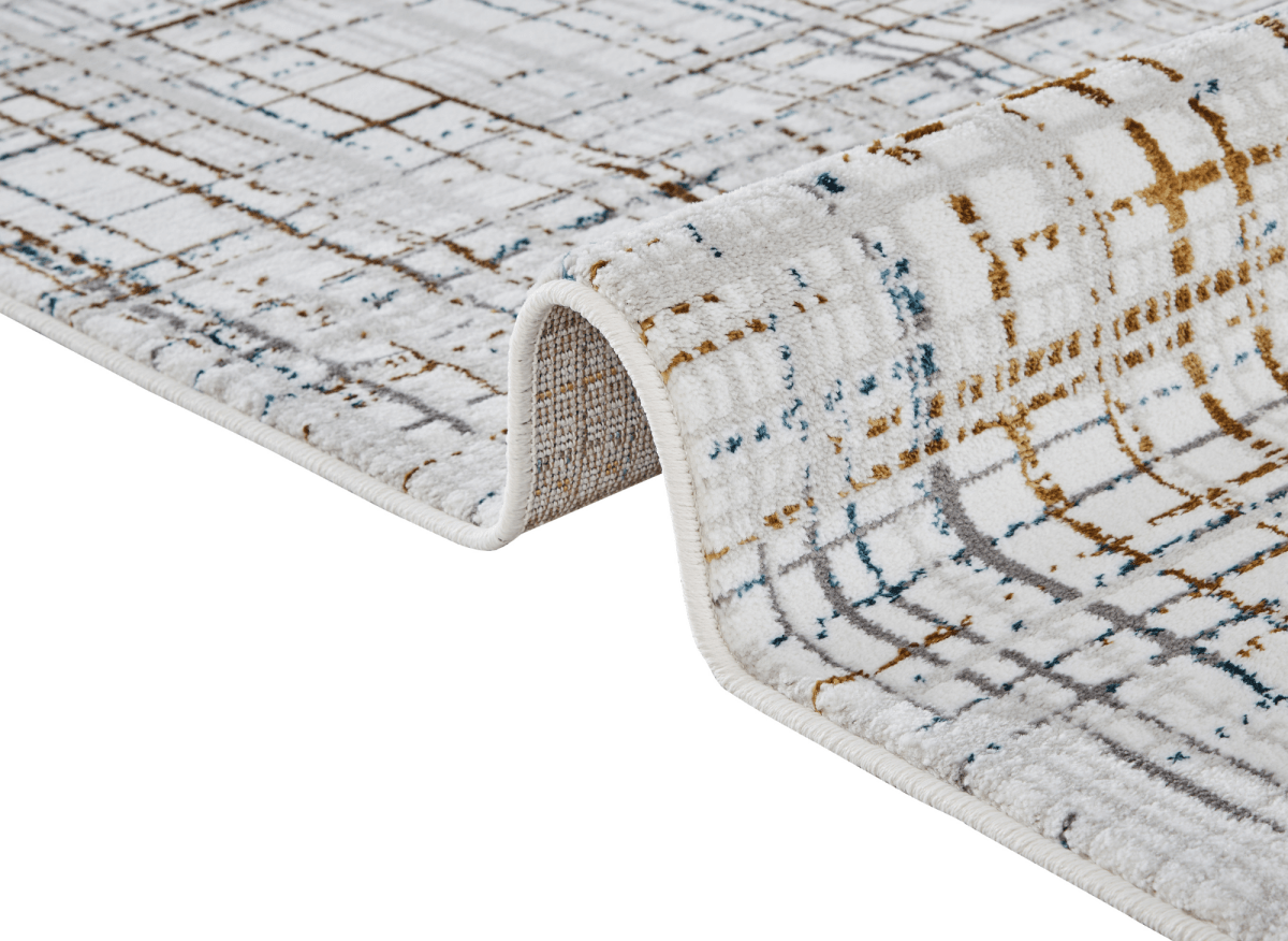 Tapis motif quadrillage beige et bleu 160 x 230 cm GRIND - DécoInParis