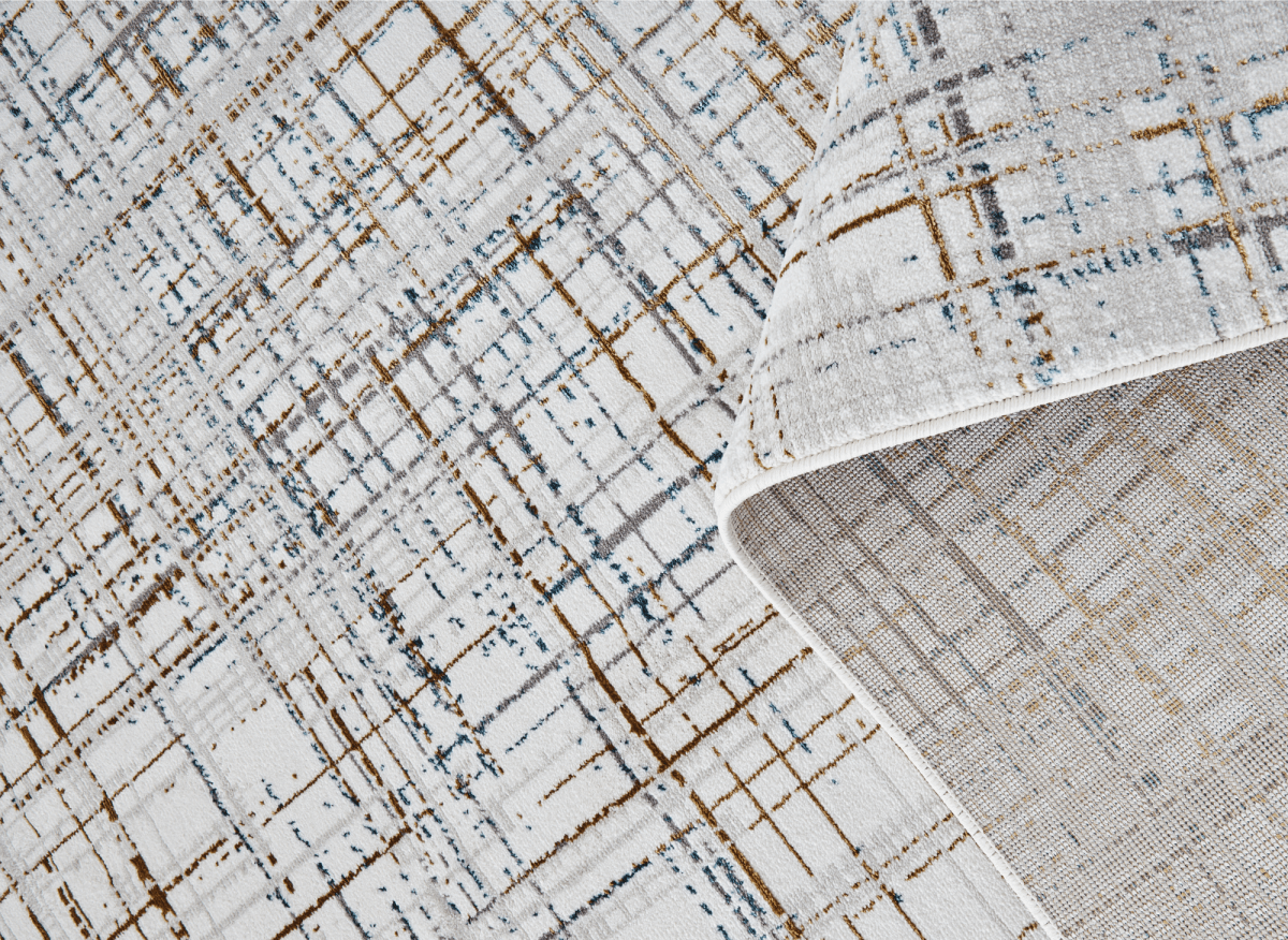 Tapis motif quadrillage beige et bleu 200 x 290 cm GRIND - DécoInParis