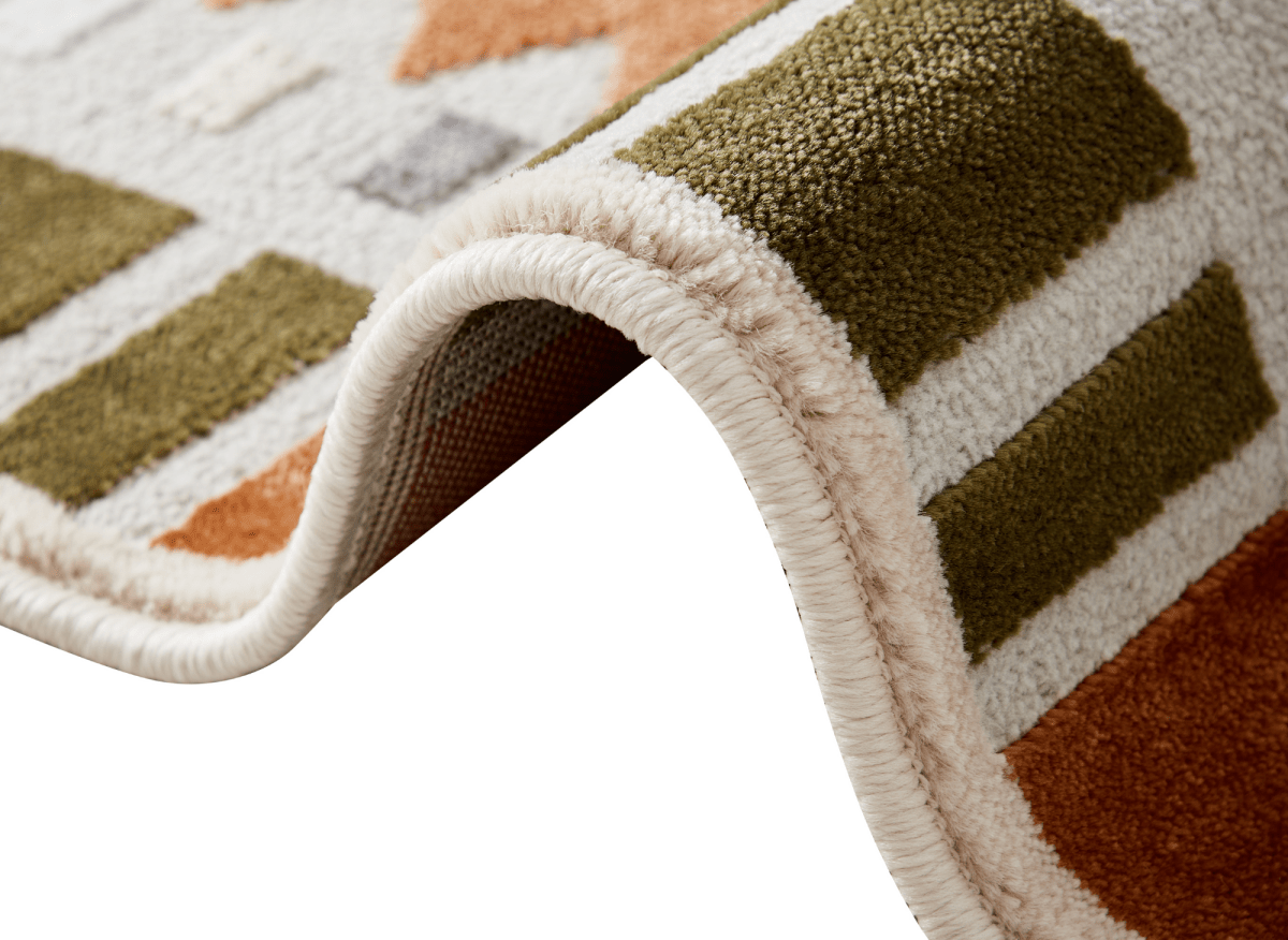 Tapis terracotta à motifs géométriques verts et beige 200 x 290 cm SAHEL - DécoInParis