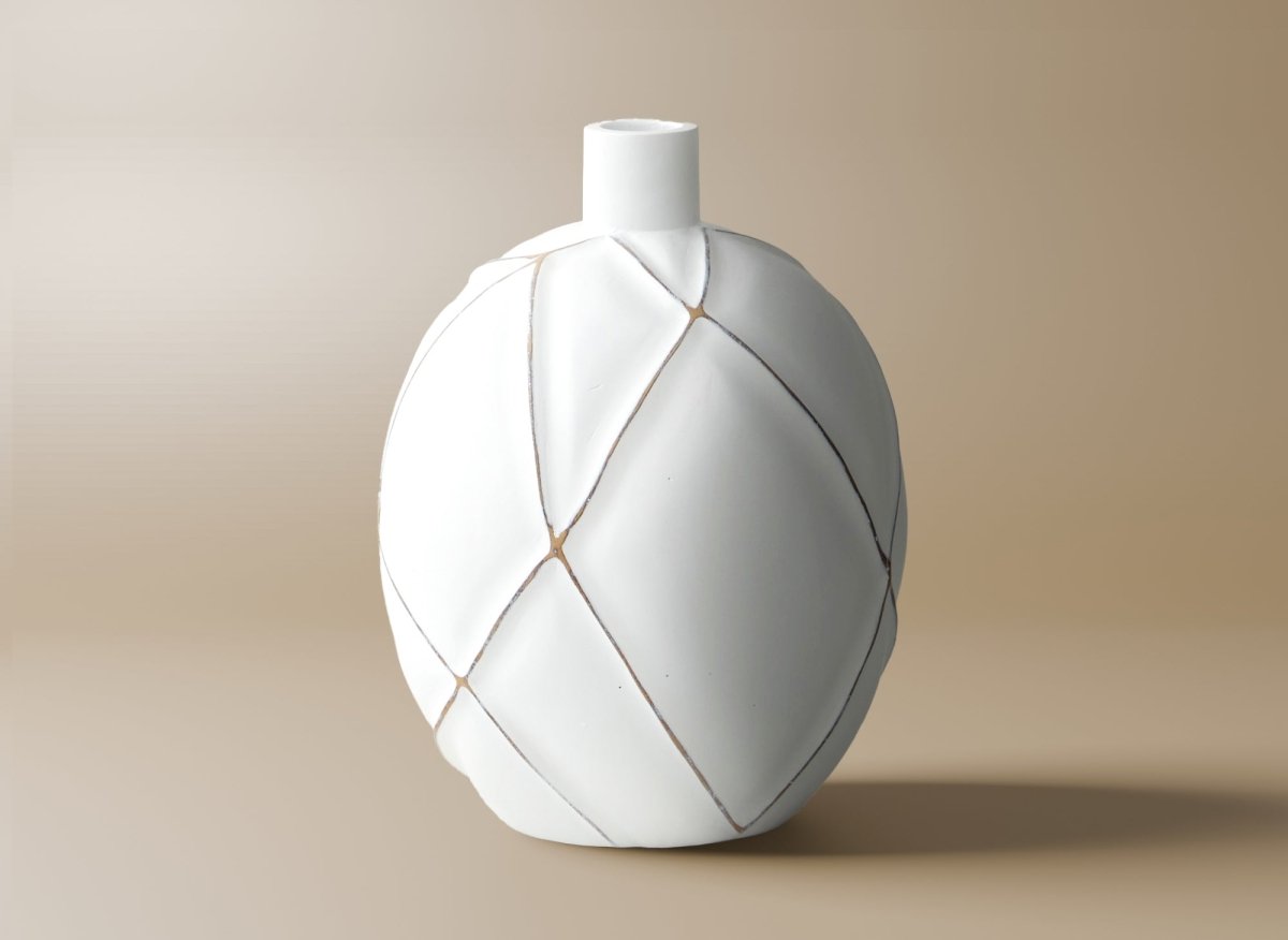 Vase boule en polyrésine blanc H25 cm LUNA - DécoInParis