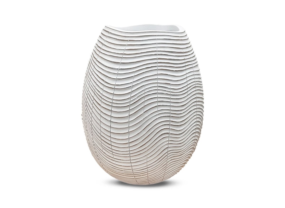 Vase boule en résine blanc H23 cm VAGUE - DécoInParis
