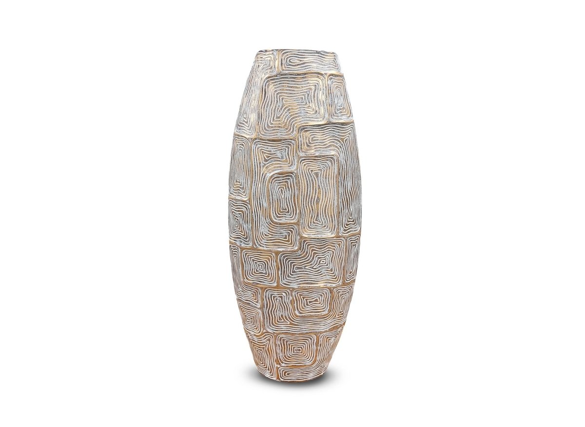 Vase totem en résine blanc et doré H60 cm ARBORA - DécoInParis