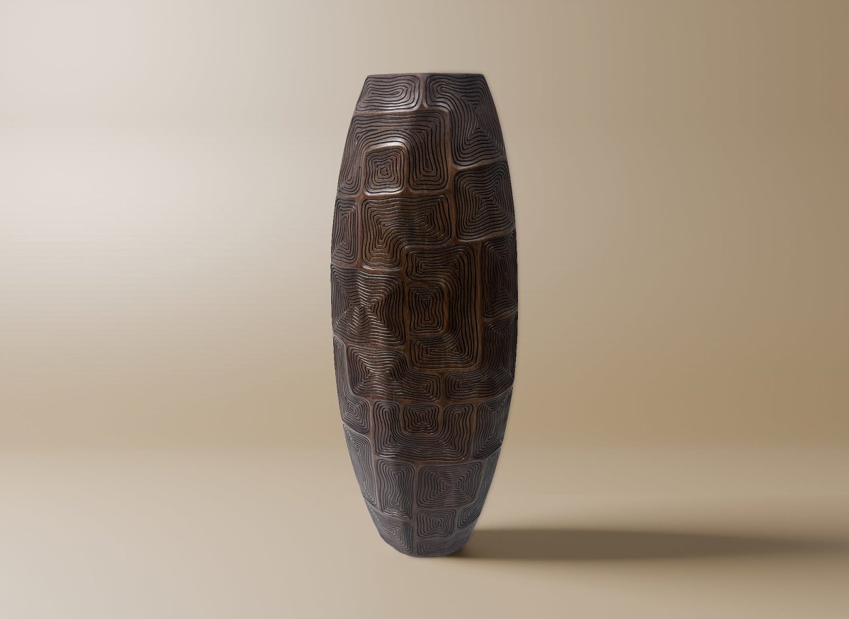 Vase totem en résine noir et marron H70 cm ARBORA - DécoInParis