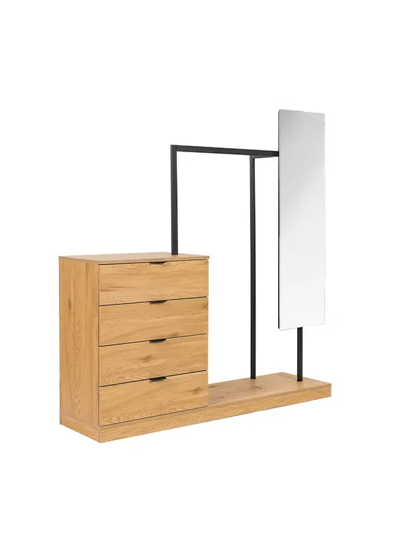 Meuble d’entrée avec armoire miroir et 4 tiroirs en bois et métal GLENN