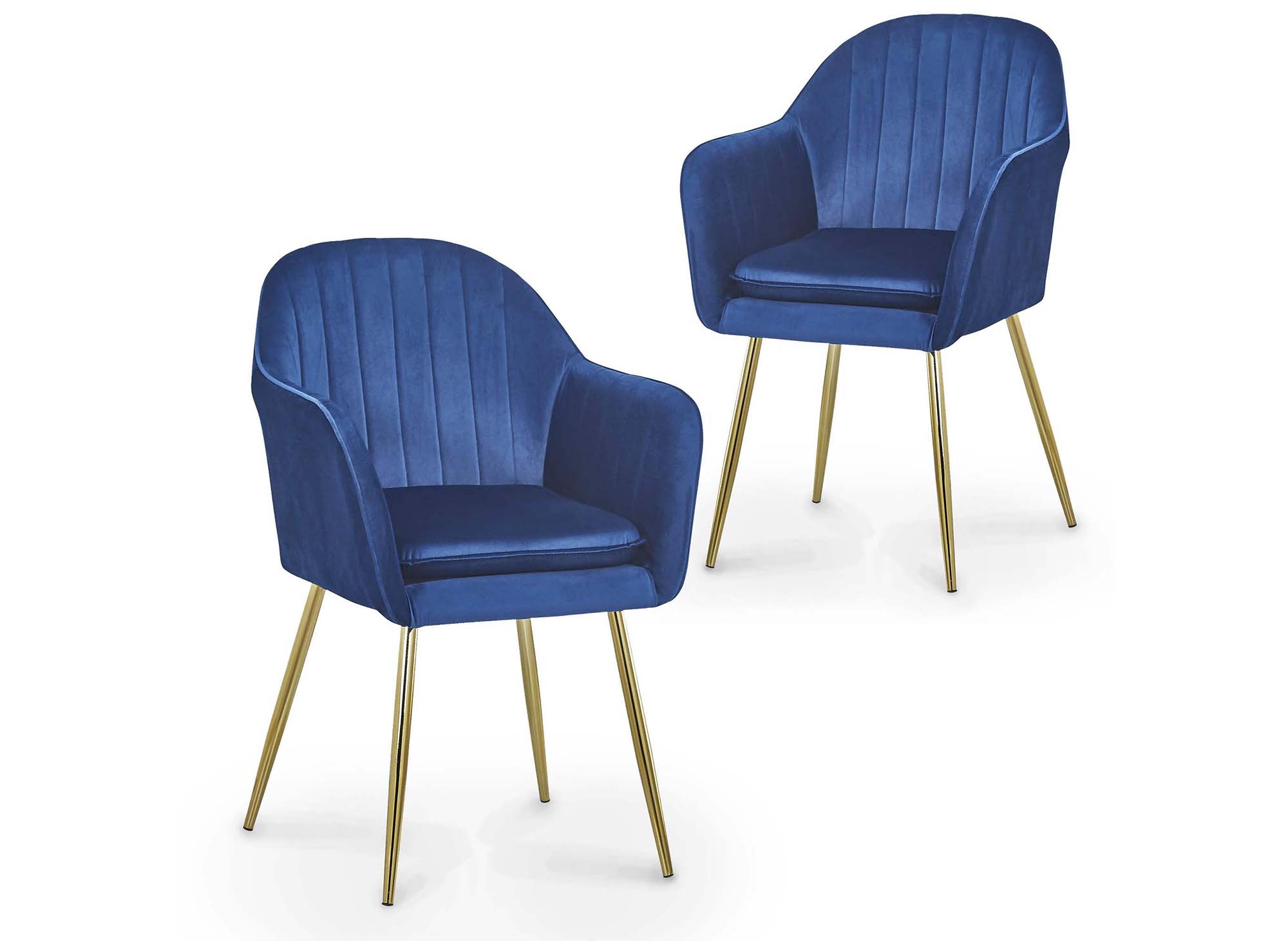 DECO IN PARIS  Lot de 2 chaises avec accoudoirs en velours bleu edwige