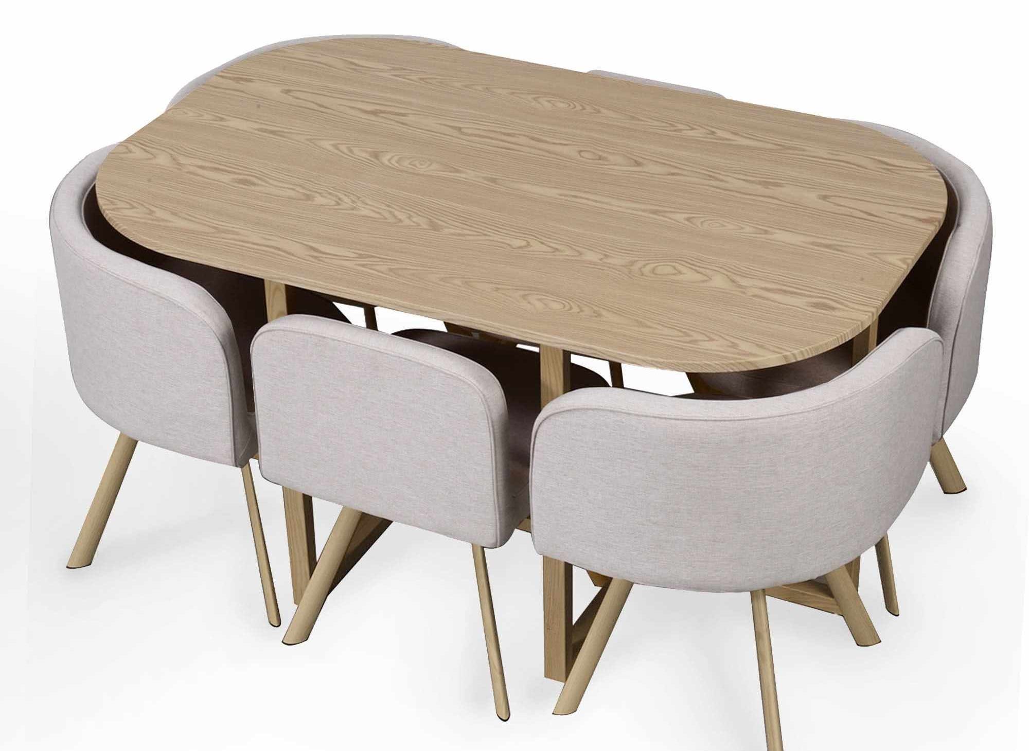 2_ensemble table 6 chaises encastrables beige flen xl  DIP