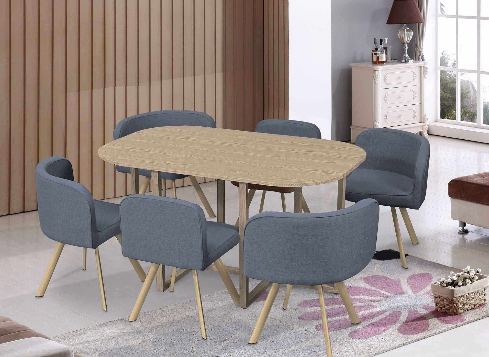Ensemble table + 6 chaises encastrables gris FLEN XL - DIP