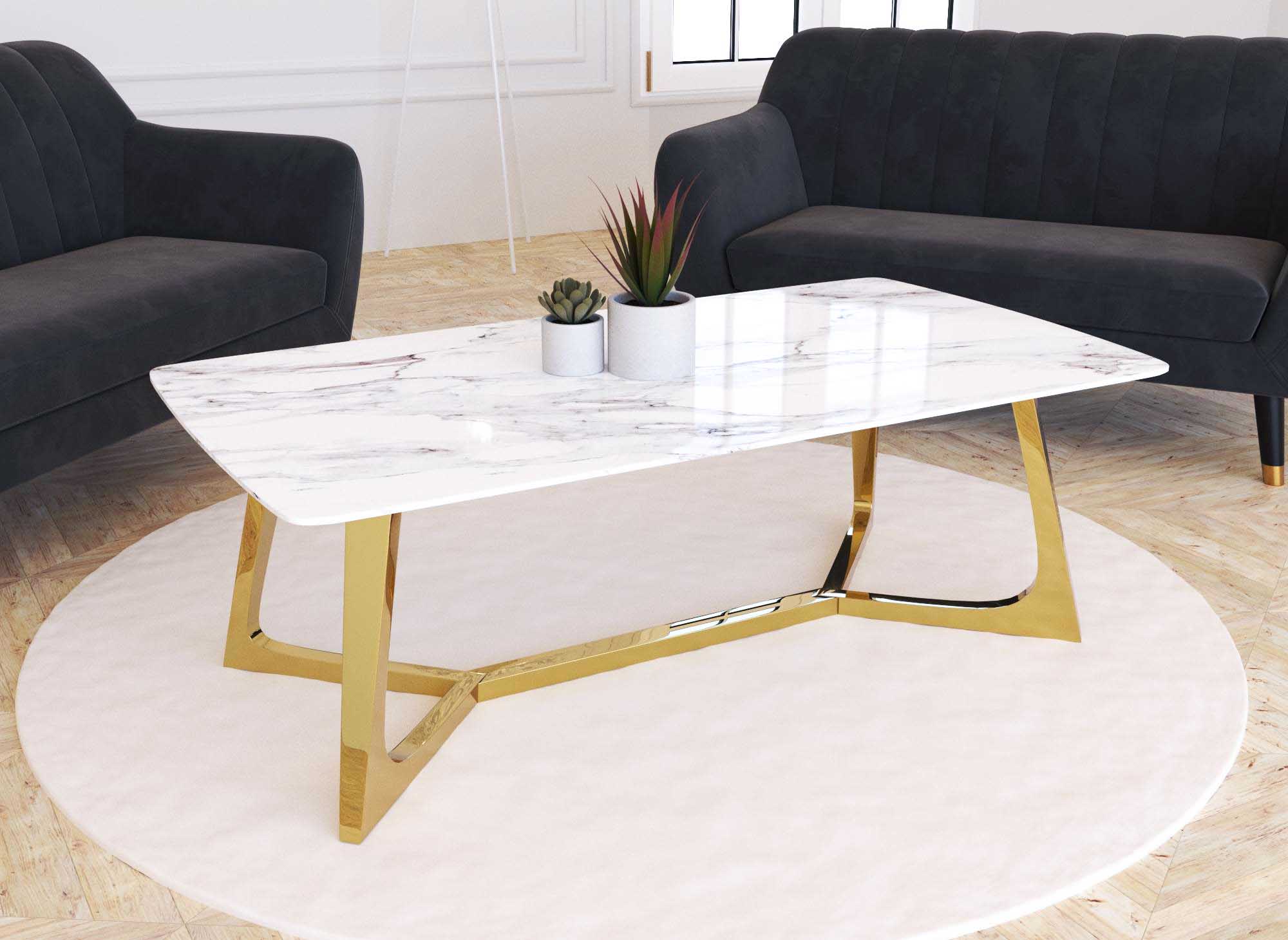 Table Basse En Bois Avec Plateau En Marbre à L'intérieur D'un Salon Moderne  Avec Un Canapé Gris