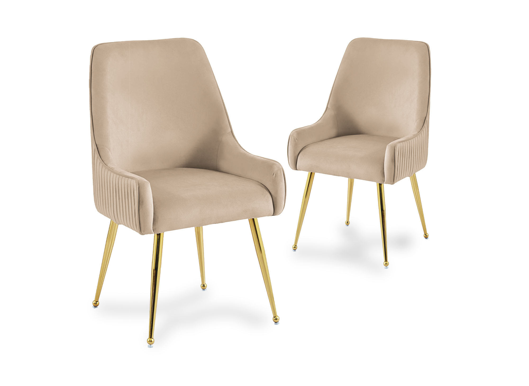 Meublissime | Lot de 2 chaises design velours beige et pieds dorés