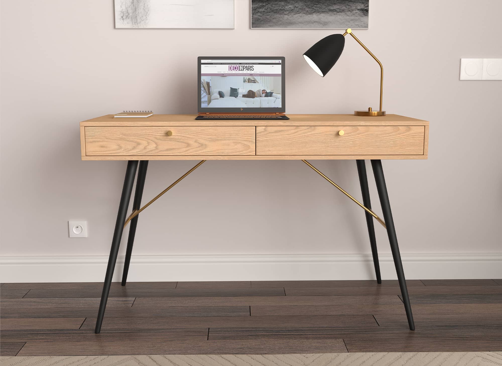 Table en bois et métal noir - Bureau style industriel - Largeur 120cm