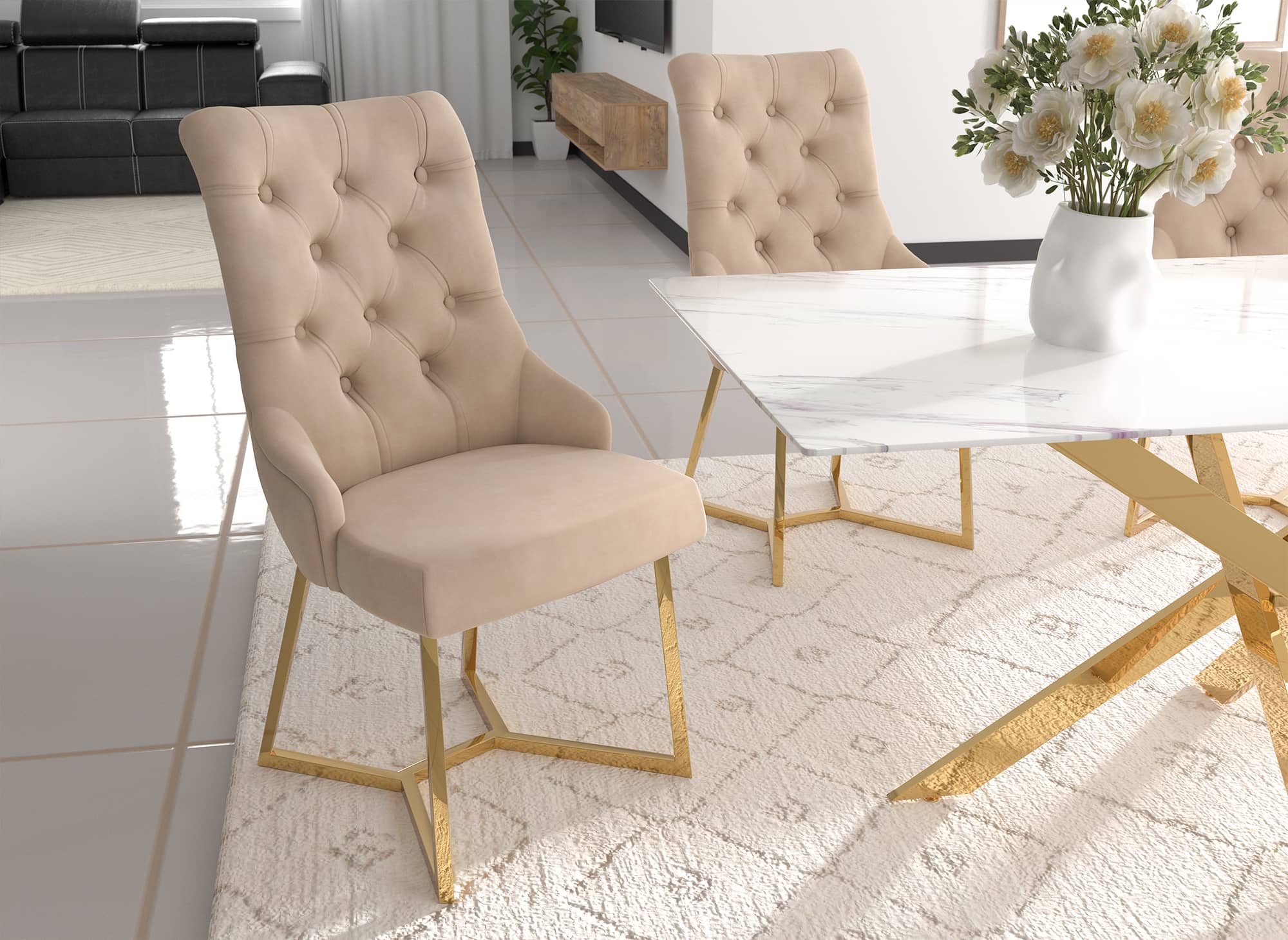 Lot de 2 chaises en velours beige pieds en métal doré KIERA