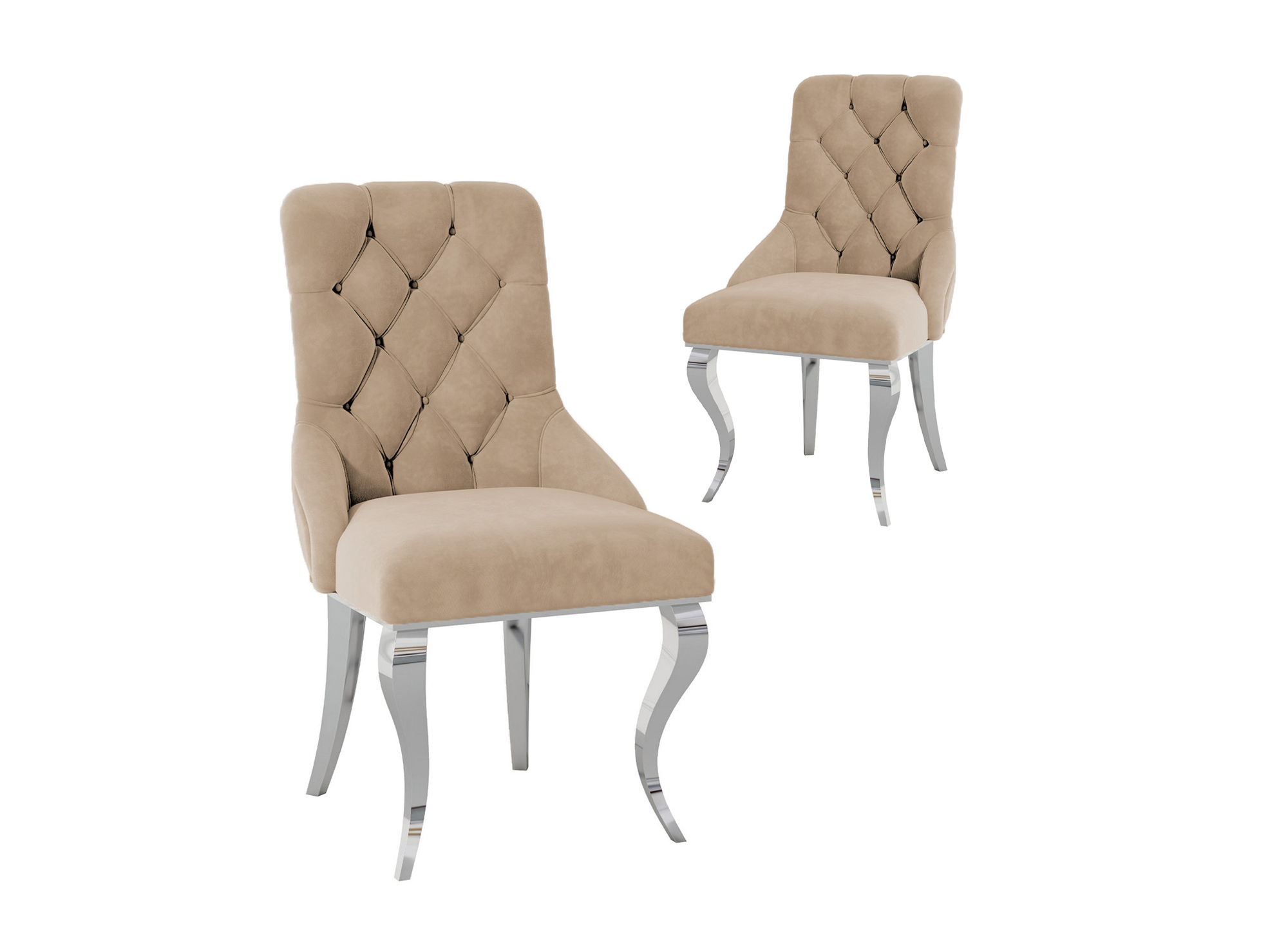 Lot de 2 chaises baroque en velours beige pieds argenté ROCCO