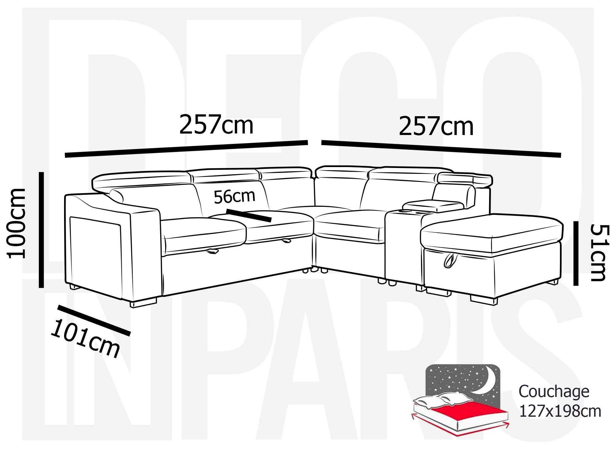 Canapé d'angle convertible en tissu gris foncé DEREK XL - Angle droit