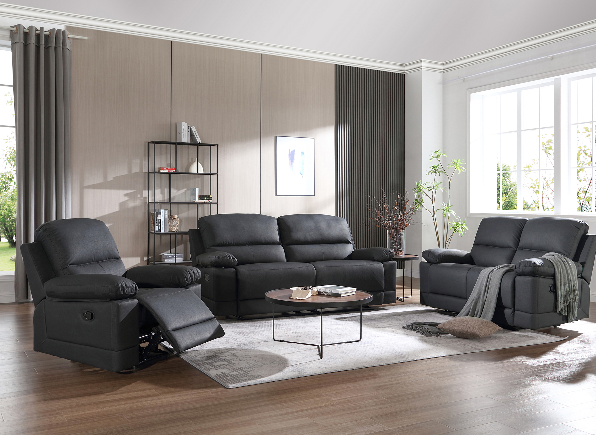 Fauteuil relax manuel en simili cuir noir DANY