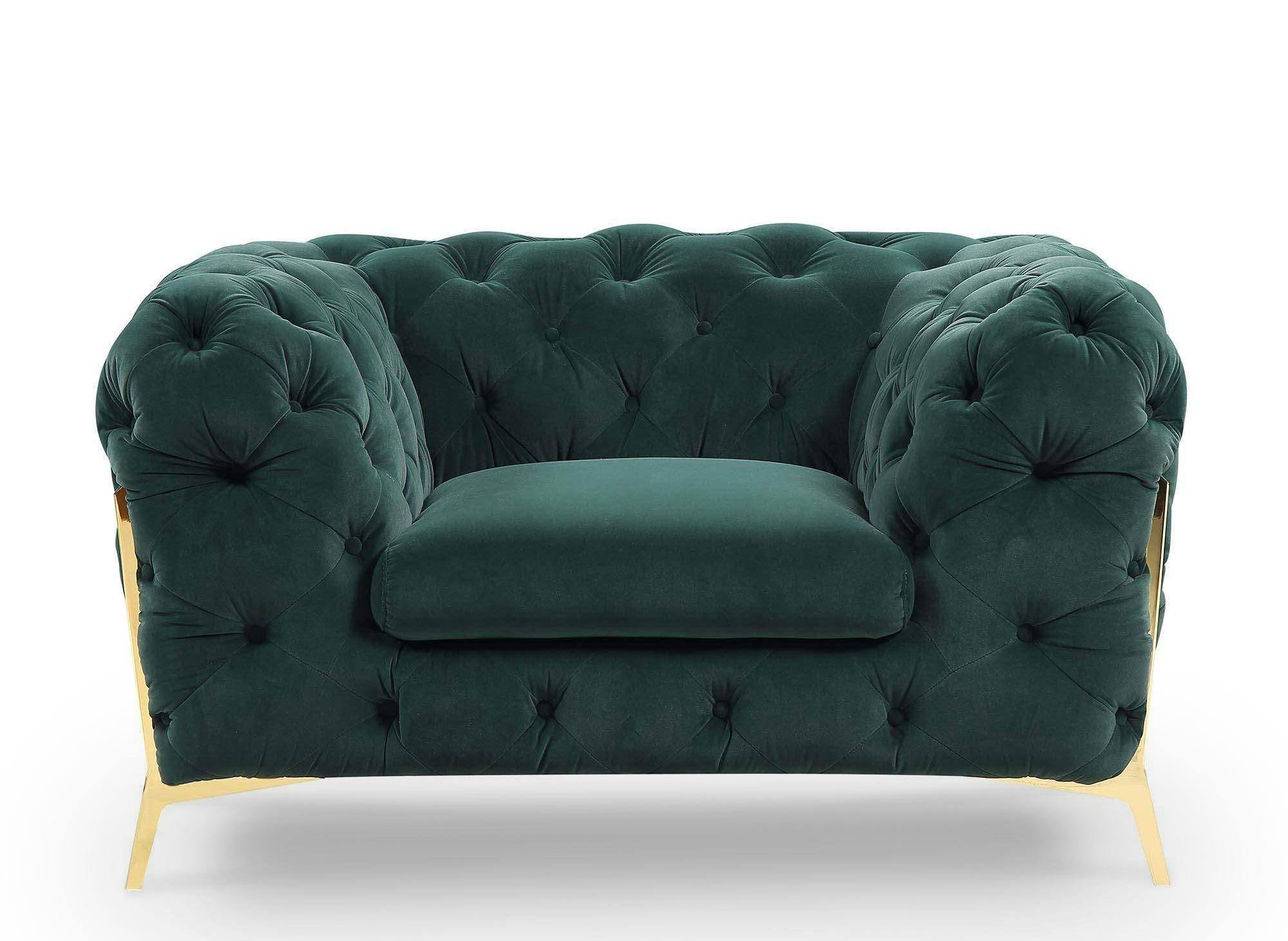 Ensemble canape 3 2 1 places chesterfield velours vert carmen