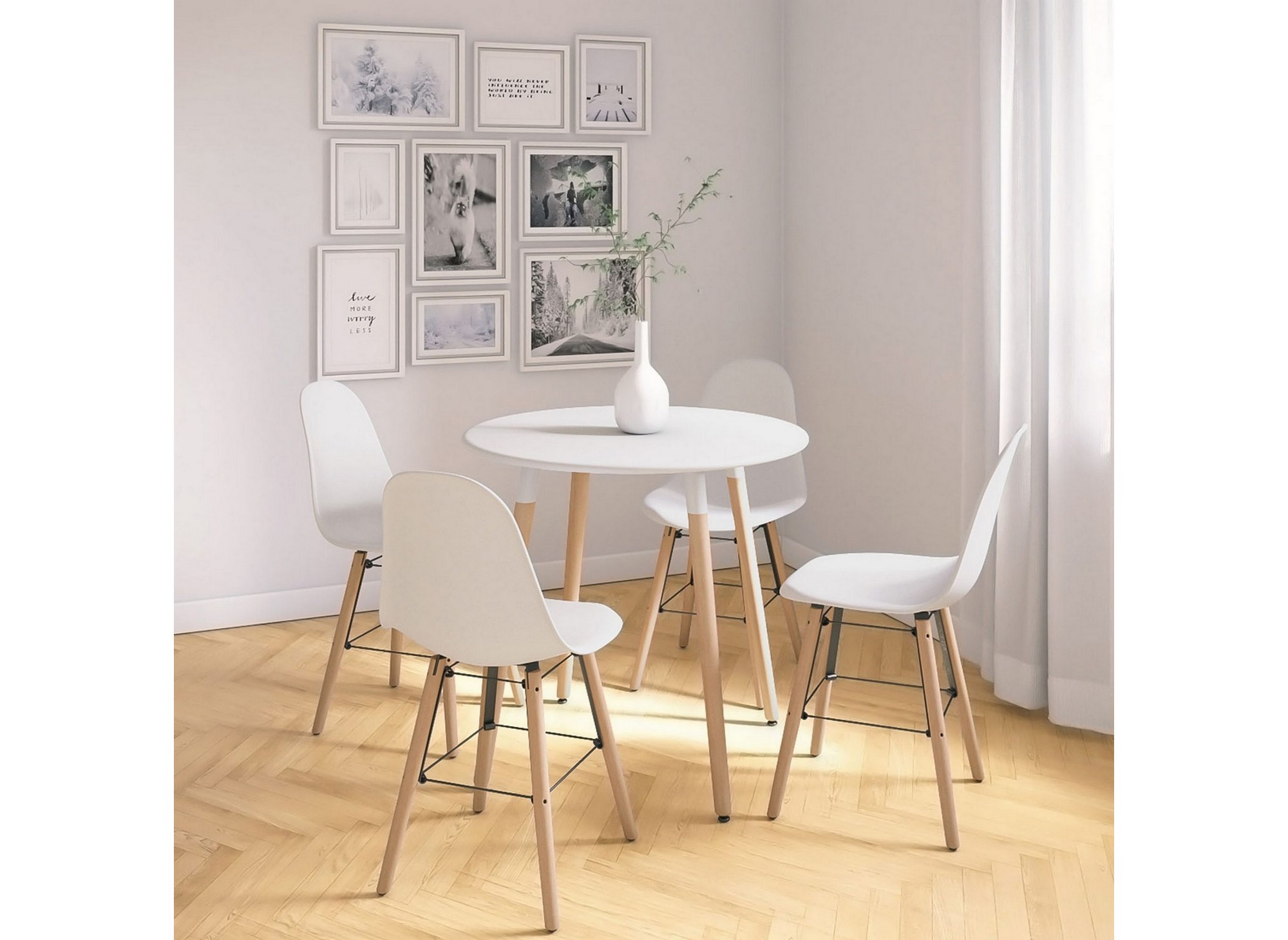 Ensemble table ronde rimma 4 chaises blanches scandinaves  DIP
