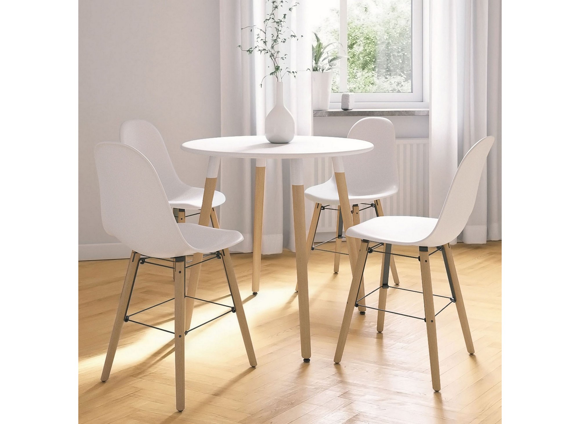 Ensemble table ronde rimma 4 chaises blanches scandinaves  DIP